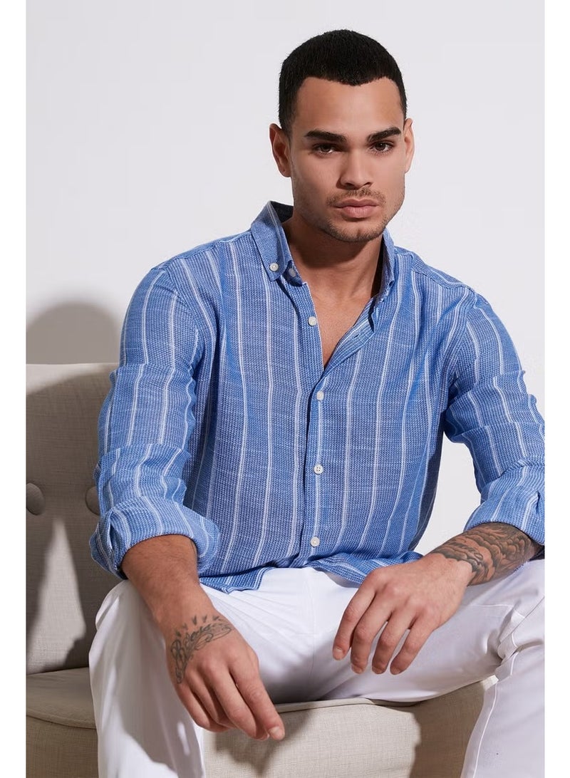 Buratti 100% Cotton Striped Button Collar Shirt Men's Shirt CF21S112480 - Image 1